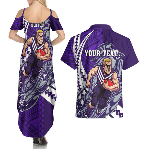 Personalized Fremantle Dockers Couples Matching Summer Maxi Dress and Hawaiian Shirt Polynesian Tribal Freo Mascot With Hibiscus Floral Art