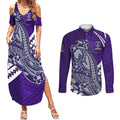 Personalized Fremantle Dockers Couples Matching Summer Maxi Dress and Long Sleeve Button Shirt Polynesian Tribal Freo Mascot With Hibiscus Floral Art