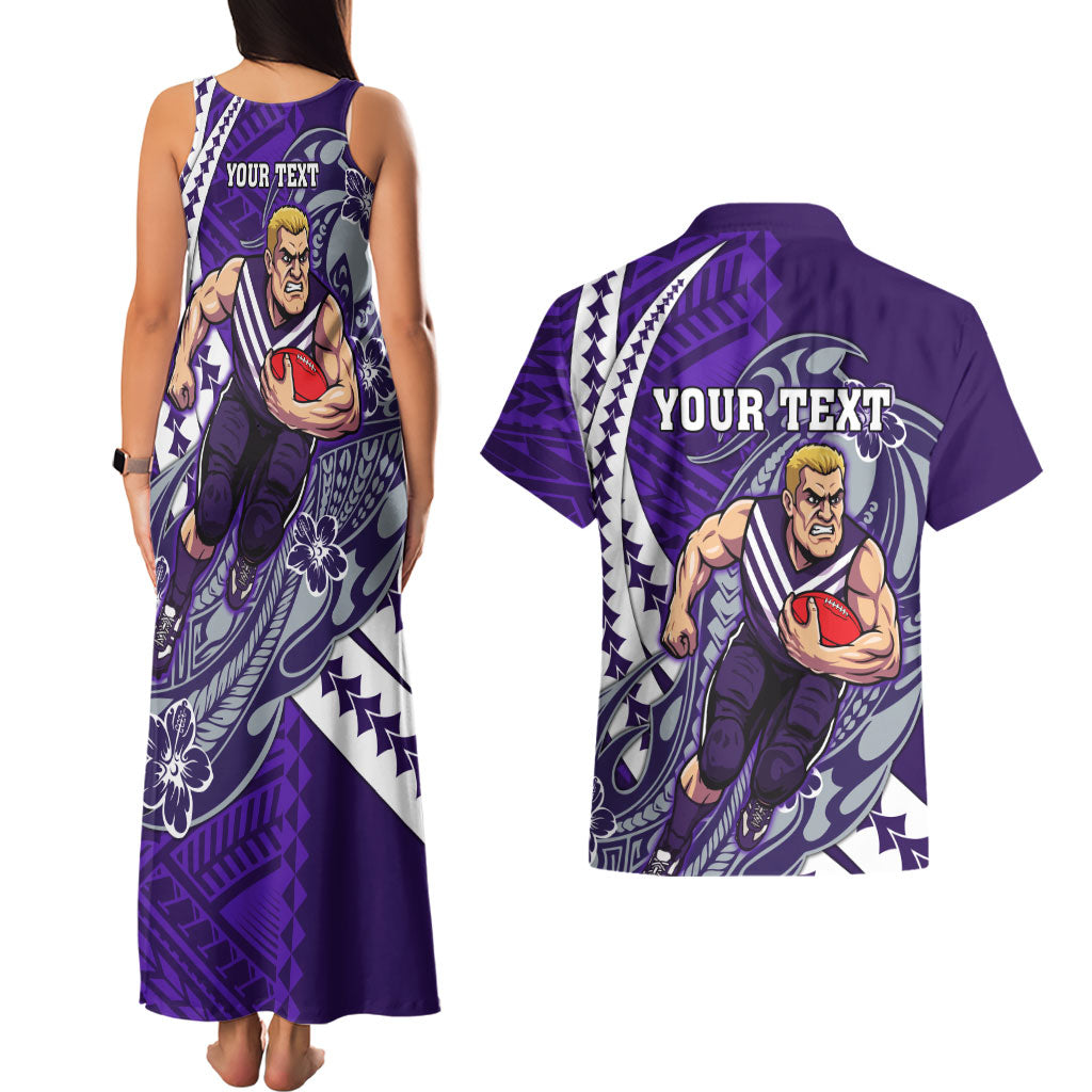 Personalized Fremantle Dockers Couples Matching Tank Maxi Dress and Hawaiian Shirt Polynesian Tribal Freo Mascot With Hibiscus Floral Art