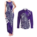 Personalized Fremantle Dockers Couples Matching Tank Maxi Dress and Long Sleeve Button Shirt Polynesian Tribal Freo Mascot With Hibiscus Floral Art