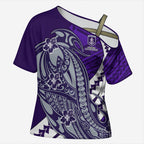 Personalized Fremantle Dockers Cross Shoulder Shirt Polynesian Tribal Freo Mascot With Hibiscus Floral Art