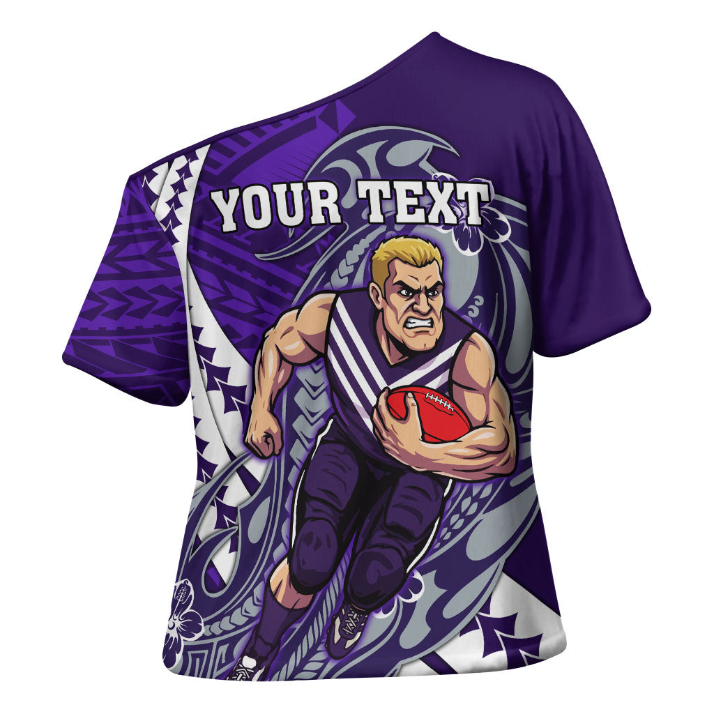 Personalized Fremantle Dockers Cross Shoulder Shirt Polynesian Tribal Freo Mascot With Hibiscus Floral Art