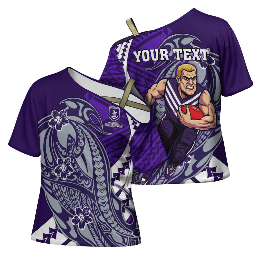 Personalized Fremantle Dockers Cross Shoulder Shirt Polynesian Tribal Freo Mascot With Hibiscus Floral Art