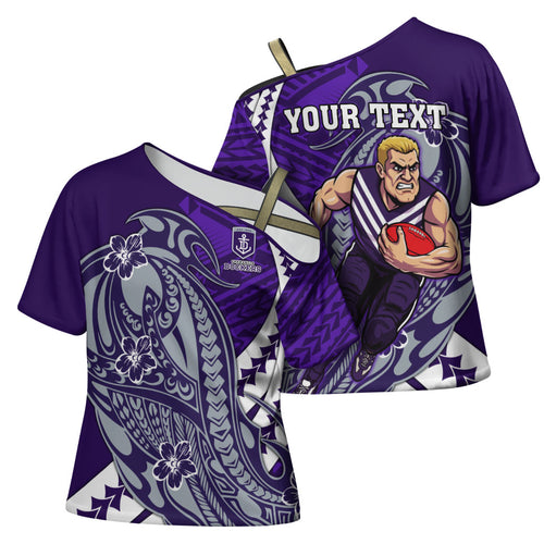 Personalized Fremantle Dockers Cross Shoulder Shirt Polynesian Tribal Freo Mascot With Hibiscus Floral Art