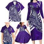 Personalized Fremantle Dockers Family Matching Long Sleeve Bodycon Dress and Hawaiian Shirt Polynesian Tribal Freo Mascot With Hibiscus Floral Art