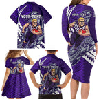Personalized Fremantle Dockers Family Matching Long Sleeve Bodycon Dress and Hawaiian Shirt Polynesian Tribal Freo Mascot With Hibiscus Floral Art