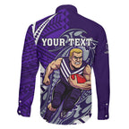 Personalized Fremantle Dockers Family Matching Long Sleeve Bodycon Dress and Hawaiian Shirt Polynesian Tribal Freo Mascot With Hibiscus Floral Art