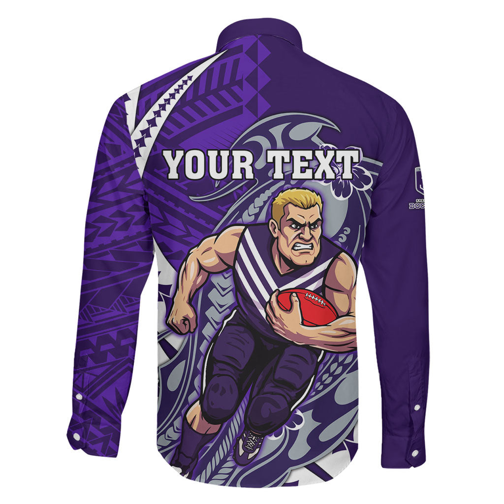 Personalized Fremantle Dockers Family Matching Long Sleeve Bodycon Dress and Hawaiian Shirt Polynesian Tribal Freo Mascot With Hibiscus Floral Art