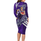 Personalized Fremantle Dockers Family Matching Long Sleeve Bodycon Dress and Hawaiian Shirt Polynesian Tribal Freo Mascot With Hibiscus Floral Art