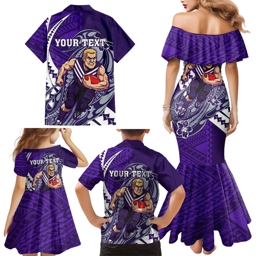Personalized Fremantle Dockers Family Matching Mermaid Dress and Hawaiian Shirt Polynesian Tribal Freo Mascot With Hibiscus Floral Art
