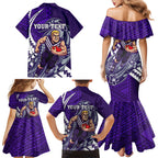 Personalized Fremantle Dockers Family Matching Mermaid Dress and Hawaiian Shirt Polynesian Tribal Freo Mascot With Hibiscus Floral Art