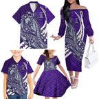 Personalized Fremantle Dockers Family Matching Off The Shoulder Long Sleeve Dress and Hawaiian Shirt Polynesian Tribal Freo Mascot With Hibiscus Floral Art