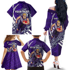 Personalized Fremantle Dockers Family Matching Off The Shoulder Long Sleeve Dress and Hawaiian Shirt Polynesian Tribal Freo Mascot With Hibiscus Floral Art