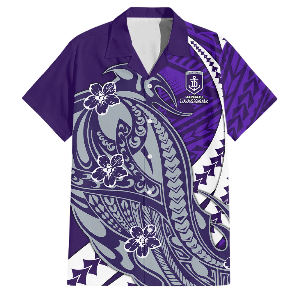 Personalized Fremantle Dockers Family Matching Off The Shoulder Long Sleeve Dress and Hawaiian Shirt Polynesian Tribal Freo Mascot With Hibiscus Floral Art