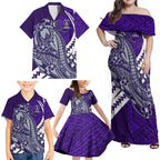 Personalized Fremantle Dockers Family Matching Off Shoulder Maxi Dress and Hawaiian Shirt Polynesian Tribal Freo Mascot With Hibiscus Floral Art