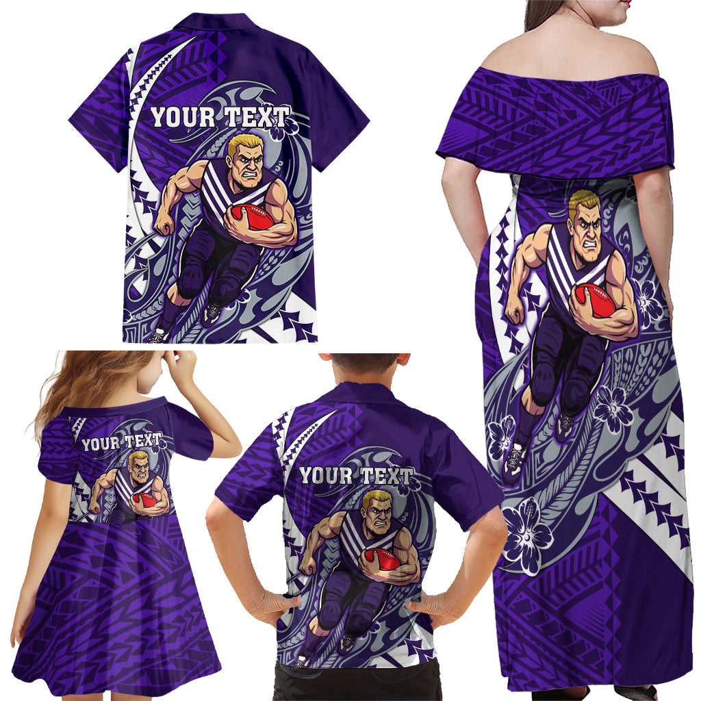 Personalized Fremantle Dockers Family Matching Off Shoulder Maxi Dress and Hawaiian Shirt Polynesian Tribal Freo Mascot With Hibiscus Floral Art