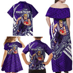 Personalized Fremantle Dockers Family Matching Off Shoulder Maxi Dress and Hawaiian Shirt Polynesian Tribal Freo Mascot With Hibiscus Floral Art