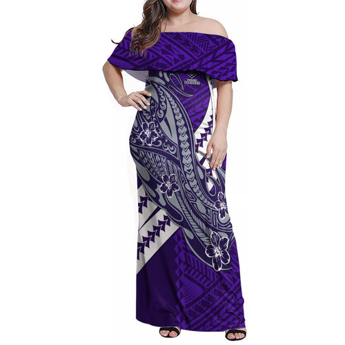 Personalized Fremantle Dockers Family Matching Off Shoulder Maxi Dress and Hawaiian Shirt Polynesian Tribal Freo Mascot With Hibiscus Floral Art