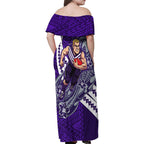 Personalized Fremantle Dockers Family Matching Off Shoulder Maxi Dress and Hawaiian Shirt Polynesian Tribal Freo Mascot With Hibiscus Floral Art