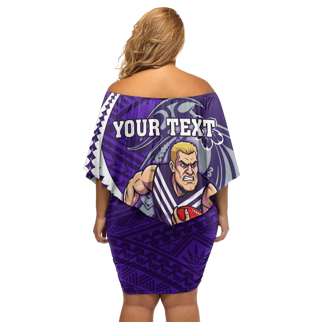 Personalized Fremantle Dockers Family Matching Off Shoulder Short Dress and Hawaiian Shirt Polynesian Tribal Freo Mascot With Hibiscus Floral Art