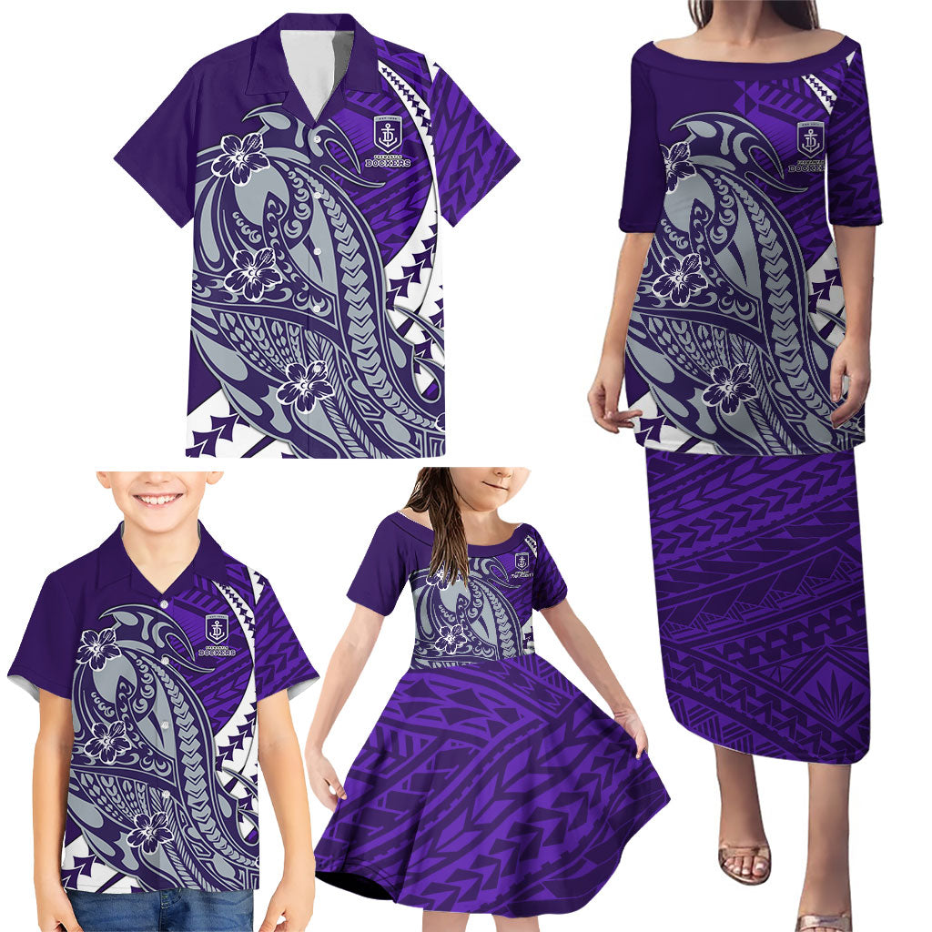 Personalized Fremantle Dockers Family Matching Puletasi and Hawaiian Shirt Polynesian Tribal Freo Mascot With Hibiscus Floral Art