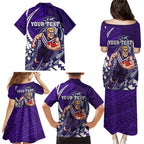 Personalized Fremantle Dockers Family Matching Puletasi and Hawaiian Shirt Polynesian Tribal Freo Mascot With Hibiscus Floral Art