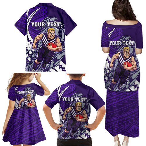 Personalized Fremantle Dockers Family Matching Puletasi and Hawaiian Shirt Polynesian Tribal Freo Mascot With Hibiscus Floral Art