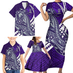 Personalized Fremantle Dockers Family Matching Short Sleeve Bodycon Dress and Hawaiian Shirt Polynesian Tribal Freo Mascot With Hibiscus Floral Art