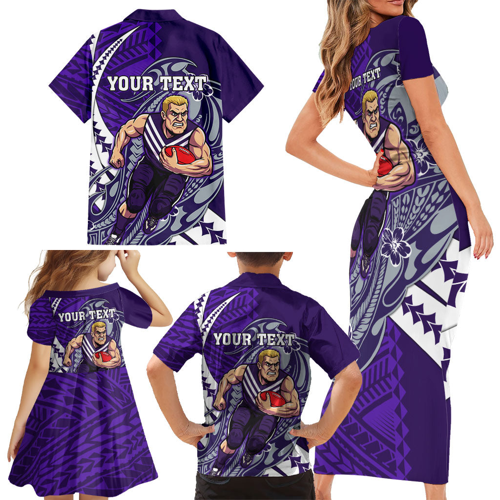 Personalized Fremantle Dockers Family Matching Short Sleeve Bodycon Dress and Hawaiian Shirt Polynesian Tribal Freo Mascot With Hibiscus Floral Art