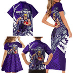 Personalized Fremantle Dockers Family Matching Short Sleeve Bodycon Dress and Hawaiian Shirt Polynesian Tribal Freo Mascot With Hibiscus Floral Art