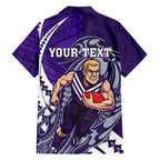 Personalized Fremantle Dockers Family Matching Short Sleeve Bodycon Dress and Hawaiian Shirt Polynesian Tribal Freo Mascot With Hibiscus Floral Art