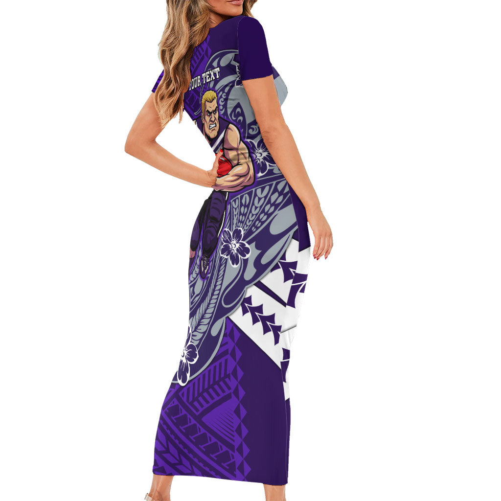 Personalized Fremantle Dockers Family Matching Short Sleeve Bodycon Dress and Hawaiian Shirt Polynesian Tribal Freo Mascot With Hibiscus Floral Art