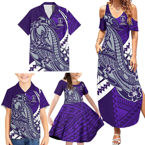 Personalized Fremantle Dockers Family Matching Summer Maxi Dress and Hawaiian Shirt Polynesian Tribal Freo Mascot With Hibiscus Floral Art