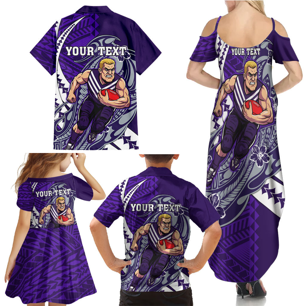 Personalized Fremantle Dockers Family Matching Summer Maxi Dress and Hawaiian Shirt Polynesian Tribal Freo Mascot With Hibiscus Floral Art