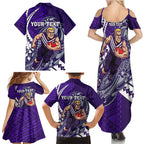 Personalized Fremantle Dockers Family Matching Summer Maxi Dress and Hawaiian Shirt Polynesian Tribal Freo Mascot With Hibiscus Floral Art
