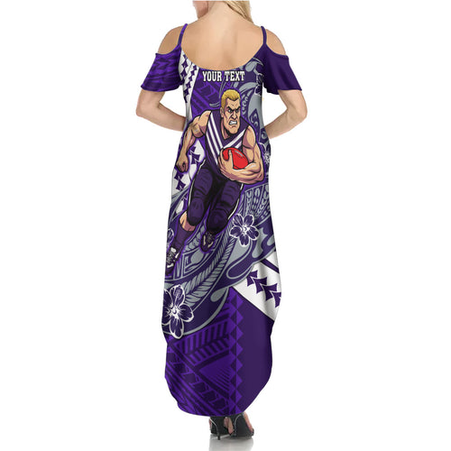 Personalized Fremantle Dockers Family Matching Summer Maxi Dress and Hawaiian Shirt Polynesian Tribal Freo Mascot With Hibiscus Floral Art
