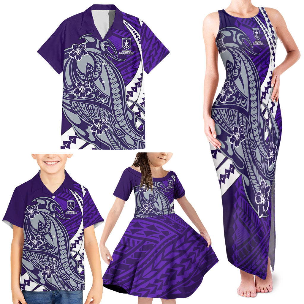 Personalized Fremantle Dockers Family Matching Tank Maxi Dress and Hawaiian Shirt Polynesian Tribal Freo Mascot With Hibiscus Floral Art
