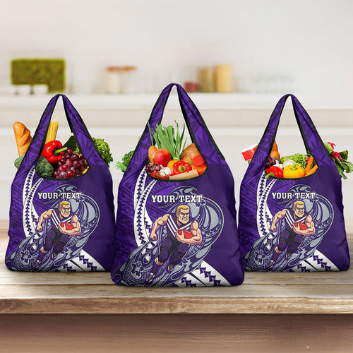 Personalized Fremantle Dockers Grocery Bag Polynesian Tribal Freo Mascot With Hibiscus Floral Art