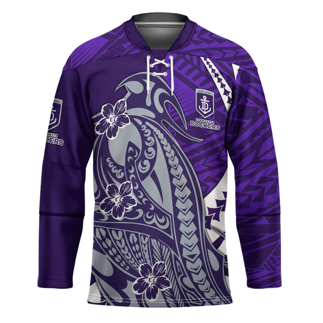 Personalized Fremantle Dockers Hockey Jersey Polynesian Tribal Freo Mascot With Hibiscus Floral Art
