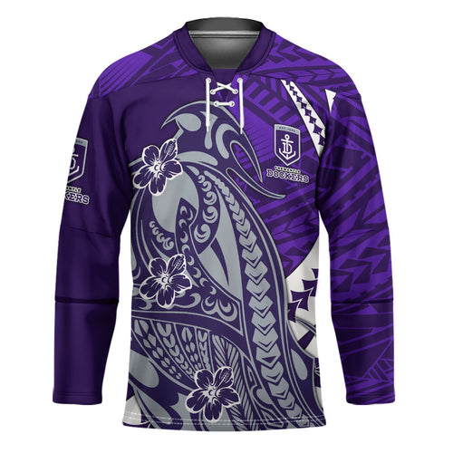 Personalized Fremantle Dockers Hockey Jersey Polynesian Tribal Freo Mascot With Hibiscus Floral Art