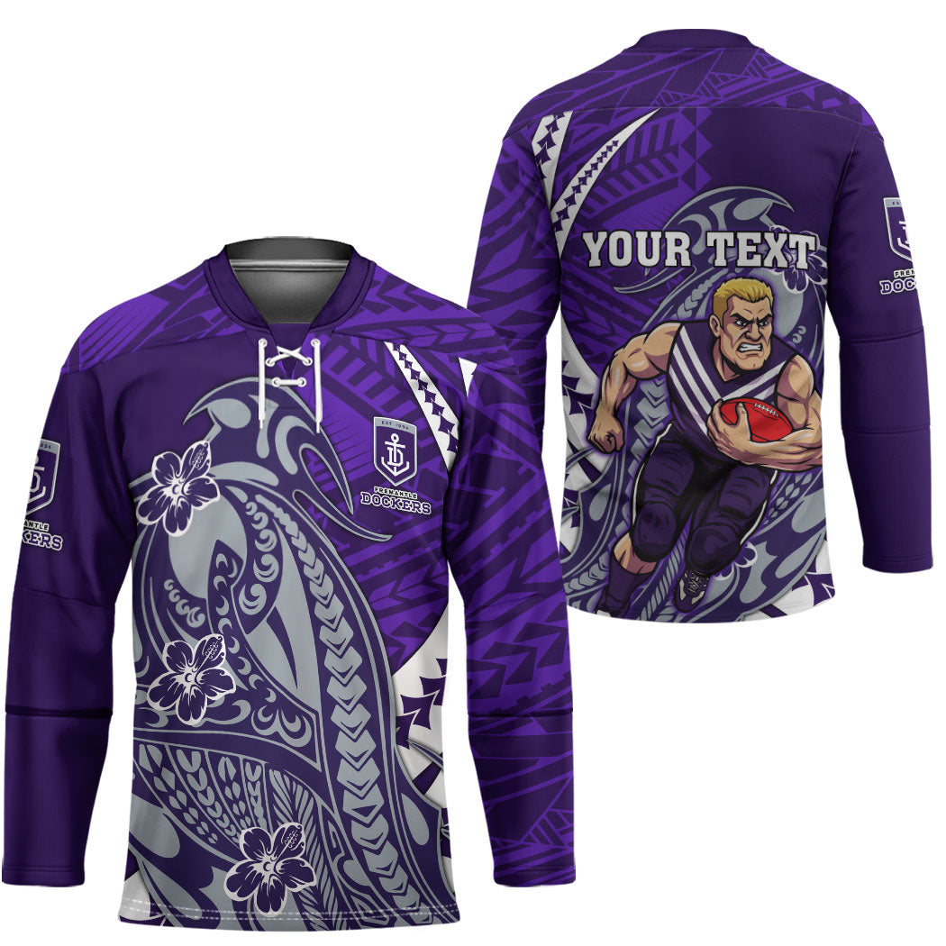 Personalized Fremantle Dockers Hockey Jersey Polynesian Tribal Freo Mascot With Hibiscus Floral Art