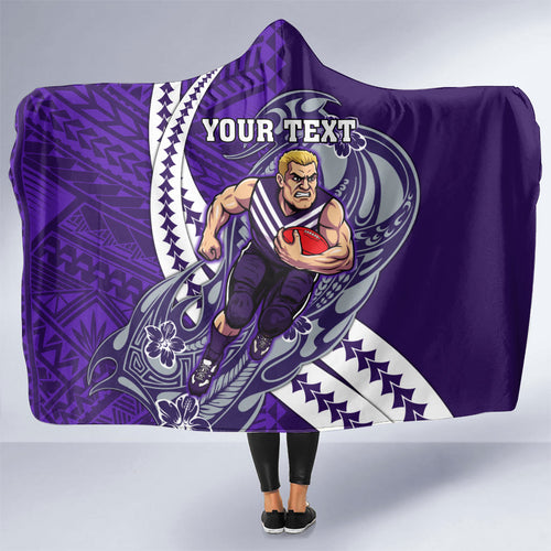 Personalized Fremantle Dockers Hooded Blanket Polynesian Tribal Freo Mascot With Hibiscus Floral Art