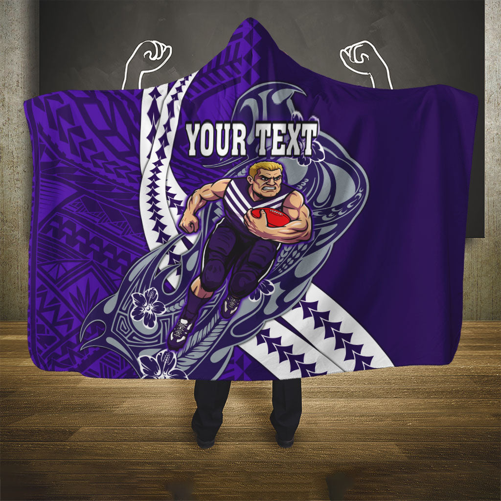 Personalized Fremantle Dockers Hooded Blanket Polynesian Tribal Freo Mascot With Hibiscus Floral Art