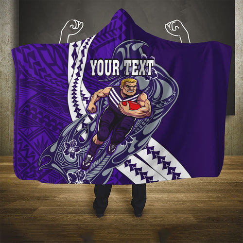 Personalized Fremantle Dockers Hooded Blanket Polynesian Tribal Freo Mascot With Hibiscus Floral Art