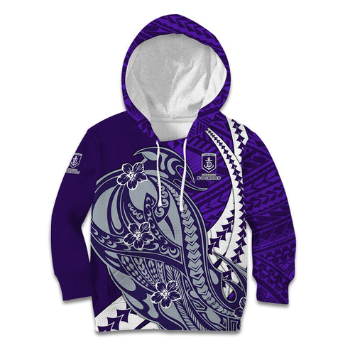 Personalized Fremantle Dockers Kid Hoodie Polynesian Tribal Freo Mascot With Hibiscus Floral Art
