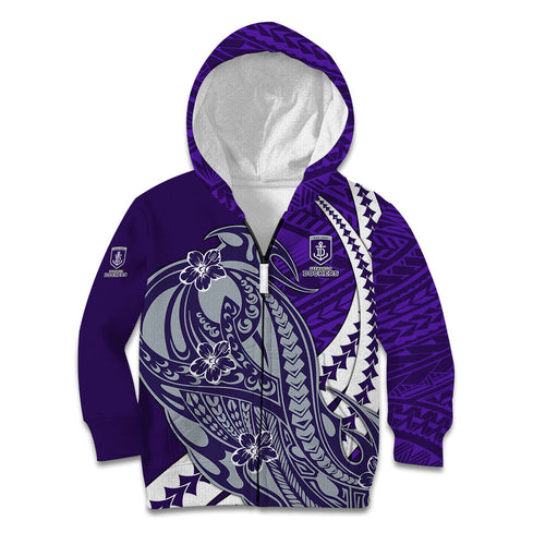 Personalized Fremantle Dockers Kid Hoodie Polynesian Tribal Freo Mascot With Hibiscus Floral Art