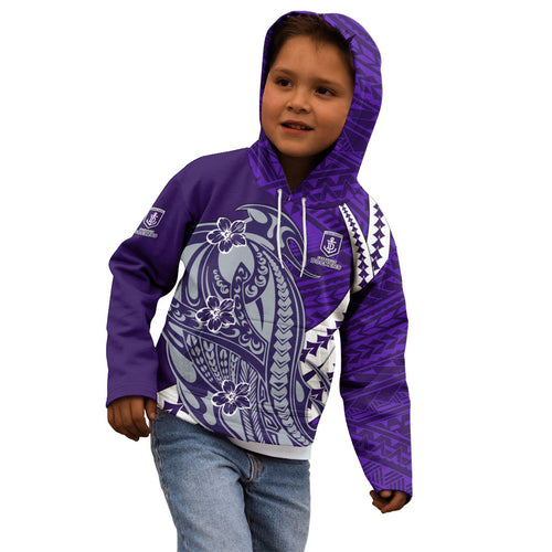 Personalized Fremantle Dockers Kid Hoodie Polynesian Tribal Freo Mascot With Hibiscus Floral Art