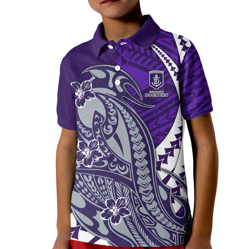 Personalized Fremantle Dockers Kid Polo Shirt Polynesian Tribal Freo Mascot With Hibiscus Floral Art