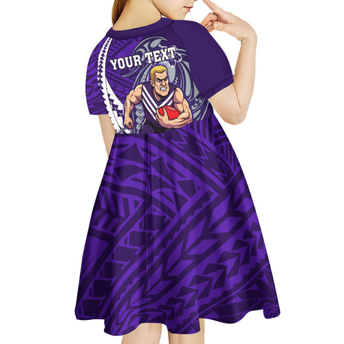 Personalized Fremantle Dockers Kid Short Sleeve Dress Polynesian Tribal Freo Mascot With Hibiscus Floral Art