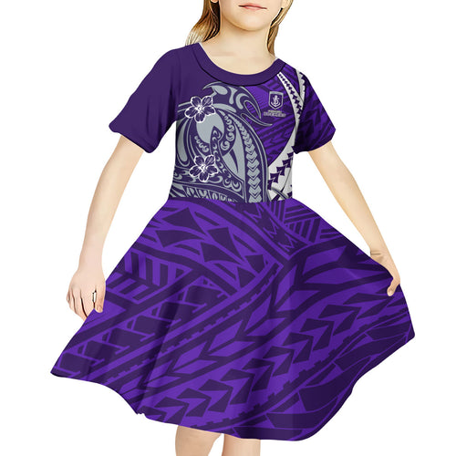 Personalized Fremantle Dockers Kid Short Sleeve Dress Polynesian Tribal Freo Mascot With Hibiscus Floral Art